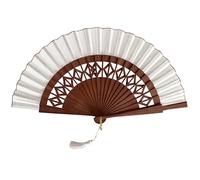 Éventail Espagnol Artisanal - Blanc - 100% Coton et Bois de Sipo - Éventail Moderne et Élégant - Grand Éventail pour Femme et Mariée (Blanc Losanges)