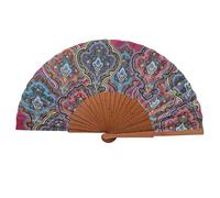 Éventail Espagnol Asha - Bois et Coton - 23 cm - Étui et Housse en Jute - Accessoire de Mode - Fabriqué à la Main en Espagne - Événements et Cadeaux - Collection Géométries - Tusitala Barcelona