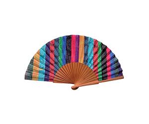 Éventail Espagnol Bambalinas - Bois et Coton - 23 cm - Étui et Housse en Jute - Accessoire de Mode - Fait Main en Espagne - Événements et Cadeaux - Collection Patchwork - Tusitala Barcelona