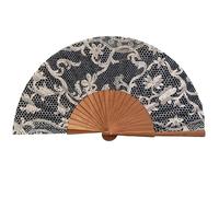 Éventail Espagnol Bolillo Negro - Bois et Coton - 23 cm - Étui et Housse en Jute - Accessoire de Mode - Fait Main en Espagne - Événements et Cadeaux - Collection Tradition - Tusitala Barcelona