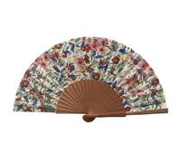Éventail Espagnol Catherine - Bois et Coton - 23 cm - Étui et Housse en Jute - Accessoire de Mode - Fabriqué à la Main en Espagne - Événements et Cadeaux - Collection Fleurs - Tusitala Barcelona
