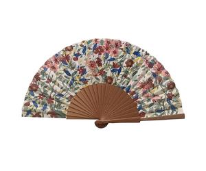 Éventail Espagnol Catherine - Bois et Coton - 23 cm - Étui et Housse en Jute - Accessoire de Mode - Fabriqué à la Main en Espagne - Événements et Cadeaux - Collection Fleurs - Tusitala Barcelona