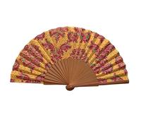 Éventail Espagnol Damasco Grana - Bois et Coton - 23 cm - Étui et Housse en Jute - Accessoire de Mode - Fait Main en Espagne - Événements et Cadeaux - Collection Tradition - Tusitala Barcelona