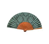Éventail Espagnol Damasco Verde - Bois et Coton - 23 cm - Étui et Housse en Jute - Accessoire de Mode - Fait Main en Espagne - Événements et Cadeaux - Collection Tradition - Tusitala Barcelona