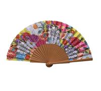 Éventail Espagnol Flora - Bois et Coton - 23 cm - Étui et Housse en Jute - Accessoire de Mode - Fabriqué en Espagne - Événements et Cadeaux - Collection Fleurs - Tusitala Barcelona