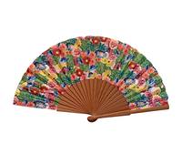 Éventail Espagnol Frida - Bois et Coton - 23 cm - Étui et Housse en Jute - Accessoire de Mode - Fait Main en Espagne - Événements et Cadeaux - Collection Fleurs - Tusitala Barcelona