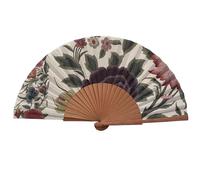 Éventail Espagnol Mantón - Bois et Coton - 23 cm - Housse et étui en Jute - Accessoire de Mode - Fait Main en Espagne - Événements et Cadeaux - Collection Châles - Tusitala Barcelona