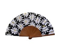 Éventail Espagnol Marga - Bois et Coton - 23 cm - Étui et Housse en Jute - Accessoire de Mode - Fait Main en Espagne - Événements et Cadeaux - Collection Fleurs - Tusitala Barcelona