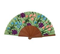 Éventail Espagnol Martina - Bois et Coton - 23 cm - Étui et Housse en Jute - Accessoire de Mode - Fait Main en Espagne - Événements et Cadeaux - Collection de châles - Tusitala Barcelona