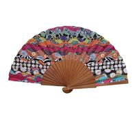 Éventail Espagnol Olas - Bois et Coton - 23 cm - Étui et Housse en Jute - Accessoire de Mode - Fait Main en Espagne - Événements et Cadeaux - Collection Patchwork - Tusitala Barcelona