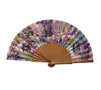 Éventail Espagnol Paseo - Bois et Coton - 23 cm - Housse et étui en Jute - Accessoire de Mode - Fabriqué en Espagne - Événements et Cadeaux - Collection Fansofart - Tusitala Barcelona