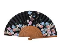 Éventail Espagnol Sofia - Bois et Coton - 23 cm - Étui et Housse en Jute - Accessoire de Mode - Fait Main en Espagne - Événements et Cadeaux - Collection Fleurs - Tusitala Barcelona