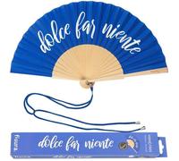 Éventail - FISURA - “Dolce far niente”. Éventail moderne bleu et blanc en bois. Avec cordon pour éventail. 42,5 x 23 cm.