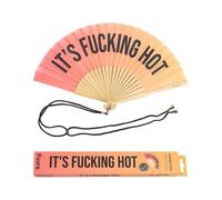 fisura. - Éventail original avec message. Éventail moderne et amusant en bois Éventail pliant. Éventail avec cordon pour éventail. Dimensions : 42,5 x 23 cm. Bois et textile. (Hot, dégradé rouge)