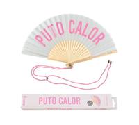Fisura - Éventail original avec message en espagnolo "p*to calor". Eventail en bois moderne et amusant. Eventail pliant gris et rose. Dimensions : 42,5 x 23 cm.