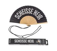 Éventail - FISURA - “Sch*isse Heir”. Éventail noir et blanc moderne avec message. Avec cordon pour éventail. 42,5 x 23 cm