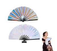 eventail géant Festival Main 2 pièces UV réactif 63 cm PVC Pliable Noir lumière Fluorescente Spectacle fête Rave Cosplay EDM