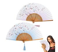Eventail Japonais Set de 2 - Ventilateur Traditionnel en Soie et Bambou, Design Élégant, Pratique et Léger, Idéal pour Décoration, Cadeau et Événements - 21 cm fermé, 38 cm ouvert