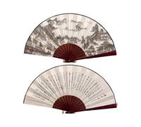 Éventail mural en soie fabriqué à la main de 25,4 cm avec design chinois et japonais, décoration d'intérieur orientale élégante pour salon, chambre à coucher ou bureau (4)