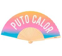 Éventail original avec message ""Puto calor"". Éventail en bois moderne et amusant. Éventail dégradé. Dimensions : 42,5 x 23 - FISURA