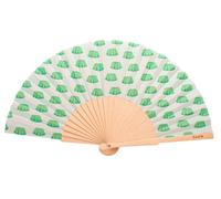 Éventail original avec motif ""gellées"". Éventail en bois moderne et amusant. Éventail blanc et vert. Mesures : 42,5 x 23 cm -