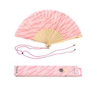 fisura. - Éventail original avec impression tigre rose. Éventail moderne et coloré en bois. Éventail pliant rose. Dimensions : 42,5 x 23 cm. Matériaux : Bois et textile.