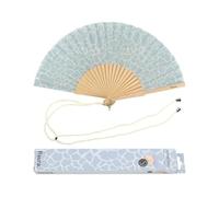 Fisura - Éventail original avec impression à effet d'eau. Éventail moderne et coloré en bois. Éventail pliant bleu. Dimensions : 42,5 x 23 cm. Bois et textile