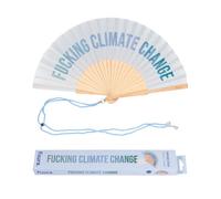 Éventail original - Fisura - Éventail moderne “F*cking climate change"" bleu. Avec cordon pour éventail. 42,5 x 23 cm.