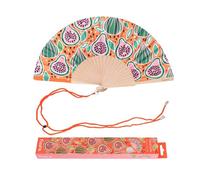 fisura. - Éventail en bois orné d’un imprimé hortensias. Accessoire coloré et raffiné, ventilateur de poche rose avec attache incluse. Taille : 42,5 x 23 cm