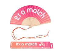 Fisura - Éventail en bois au design original avec message “It’s a match”. Ventilateur à main dégradé rose, accessoire tendance et coloré avec crochet inclus. Taille : 42,5 x 23 cm