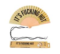 Éventail original - Fisura - Éventail moderne “It's f*cking hot"" paillettes d'or. Avec cordon pour éventail. 42,5 x 23 cm.