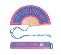 Éventail original - Fisura - Éventail moderne “It's f*cking hot"" rose et bleu. Avec cordon pour éventail. 42,5 x 23 cm.