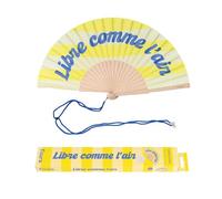 Éventail original - Fisura - Éventail moderne “Libre comme l'air"" rayures jaunes et blanches. Avec cordon pour éventail. 42,5 x 23