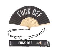 fisura. - Éventail original noir avec le message F*uck off. Éventail en bois moderne et amusant. Éventail noir et blanc. Dimensions : 42,5 x 23 Matériau : bois et textile.