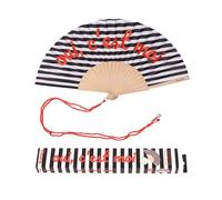 Éventail original - Fisura - Éventail moderne “Oui, c'est moi"" rayures noires et blanches. Avec cordon pour éventail. 42,5 x 23 cm.