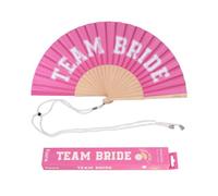 Éventail original - Fisura - Éventail moderne “Team bride"" rose Avec cordon pour éventail. Éventails de mariage. 42,5 x 23 cm.