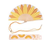 Éventail original - Fisura - Éventail moderne “Tournesol"" blanc et jaune. Avec cordon pour éventail. Cadeau original. 42,5 x 23 cm.