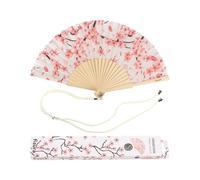 Éventail original ""Sakura"". Éventail en bois moderne et amusant. Éventail blanc et rose. Dimensions: 42,5 x 23 cm - FISURA