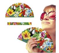Guirca Éventail papier Hawaï Toucan Perroquet Hibiscus Multicolore