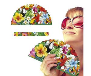 ÉVENTAIL PAPIER HAWAÏ TOUCAN PERROQUET HIBISCUS Multicolore