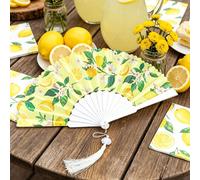Éventail pliable à imprimé citron, éventail à main de style espagnol, éventail en tissu pliable portable à motif citron, convient pour les fêtes à thème, les vacances, les enterrements de vie de jeune