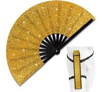 Éventail pliable à paillettes avec bruit de claquement - Grand éventail portable avec support de ceinture pour festivals, fêtes et événements d'été, 35 × 65 cm, matériau ABS (ventilateur à paillettes