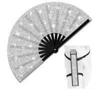 Éventail pliable à paillettes léger avec étui pour festivals, EDM pour raves, réunions en plein air et usage quotidien, accessoire de refroidissement portable (ventilateur à paillettes argentées)