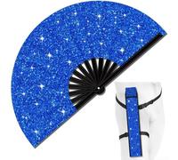 Éventail pliable à paillettes léger avec étui pour festivals, EDM pour raves, réunions en plein air et usage quotidien, accessoire de refroidissement portable (ventilateur bleu roi)