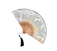 Éventail pliable artistique avec illustrations complexes de grues - Construction solide - Idéal pour la photographie de costumes - Pour décoration d'intérieur - Éventail esthétique traditionnel