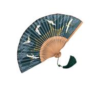 Éventail pliable artistique avec illustrations complexes de grues - Construction solide - Idéal pour la photographie de costumes - Pour décoration d'intérieur - Éventail esthétique traditionnel
