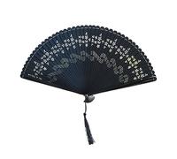 Éventail pliable classique fait main, tout en bambou, accessoires de danse simples, éventails en soie, éventail décoratif pliable(Black Flower)