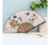 Éventail pliable de style chinois rétro en bambou squelette de bambou pour spectacles de danse florale, accessoires d'art personnalisés, cadeau de mariage pour les invités (style 1)