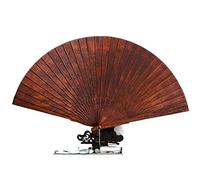 Éventail pliable en bambou à petite feuille - Style chinois - Cadeau en bois de santal - Éventail en bois de santal creux - Éventail chinois pliable en tissu de soie