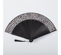 Éventail pliable en bambou élégant imprimé léopard imprimé floral vintage en polyester blanc pour filles